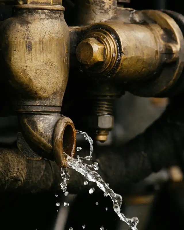 Water pouring out of an old brass pipe fitting