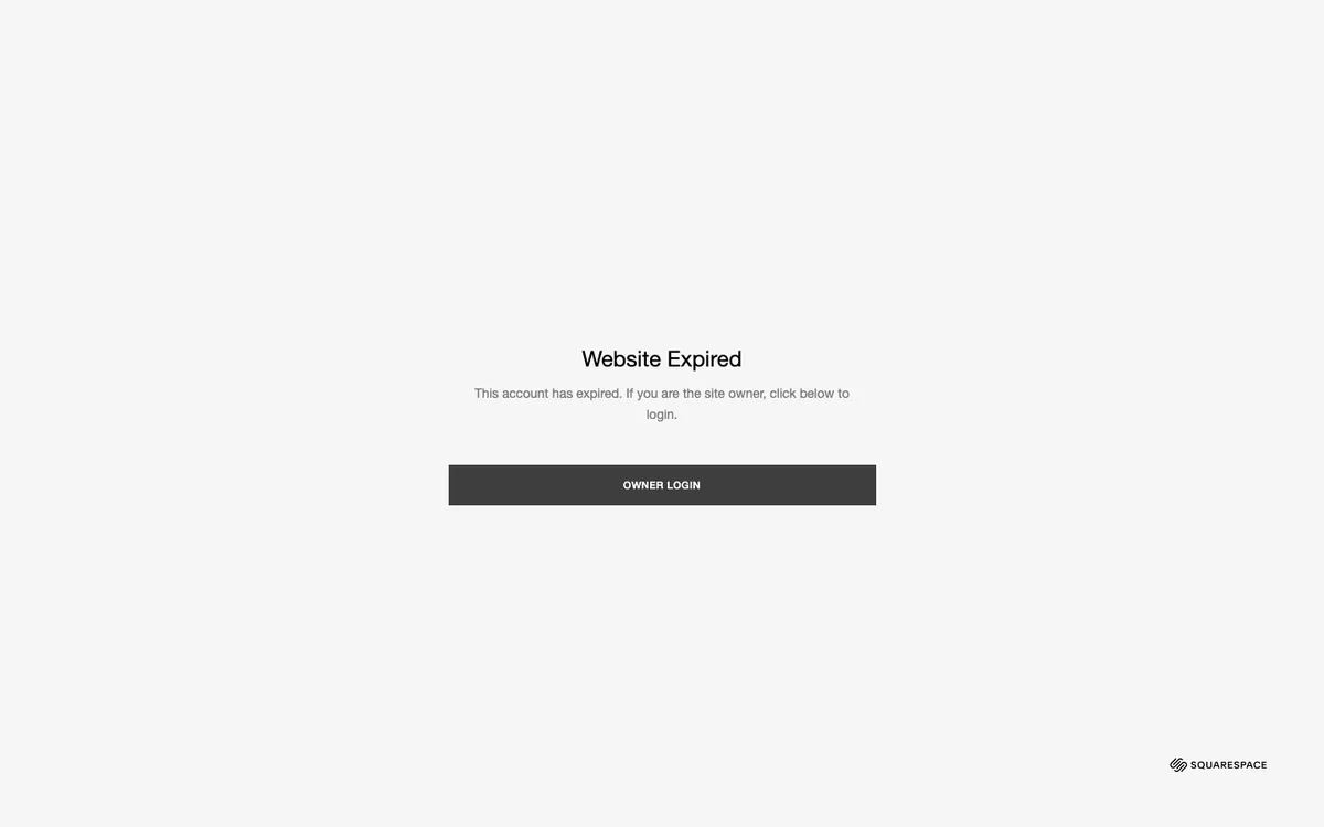 The old adsaltcreative.com on a computer: a grey Squarespace page that says Website Expired, This account has expired, with an Owner Login button.