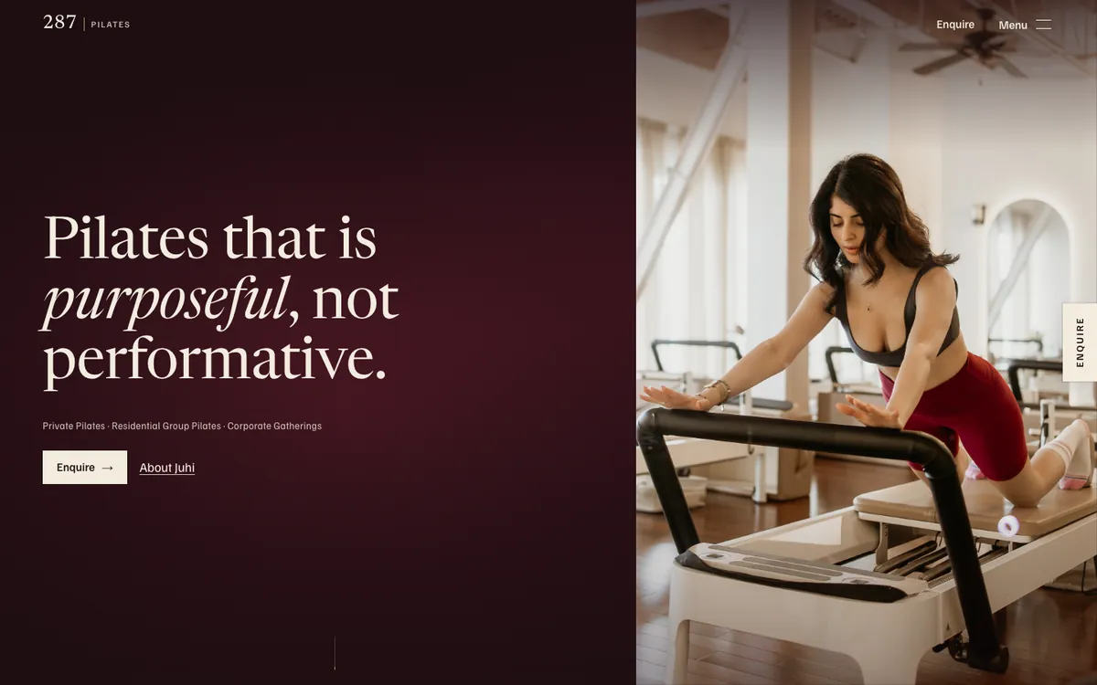 287 Pilates homepage on a computer