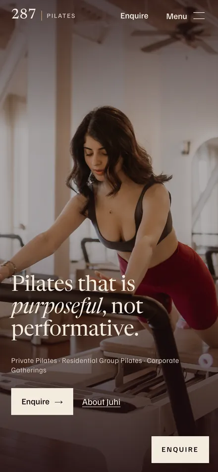 287 Pilates homepage on a phone