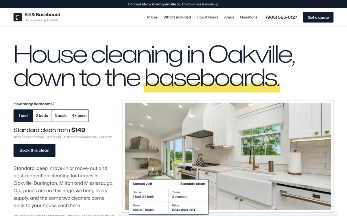 The Sill & Baseboard demo website on a computer