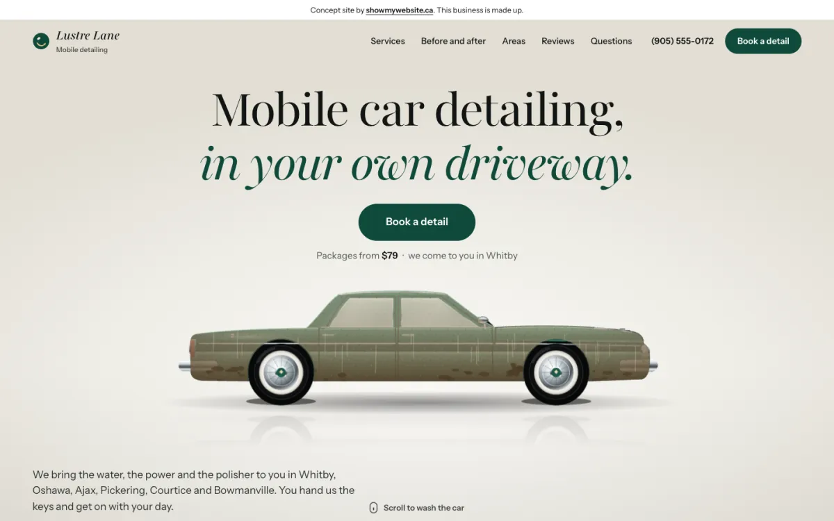 The Lustre Lane Mobile Detailing concept site on a computer