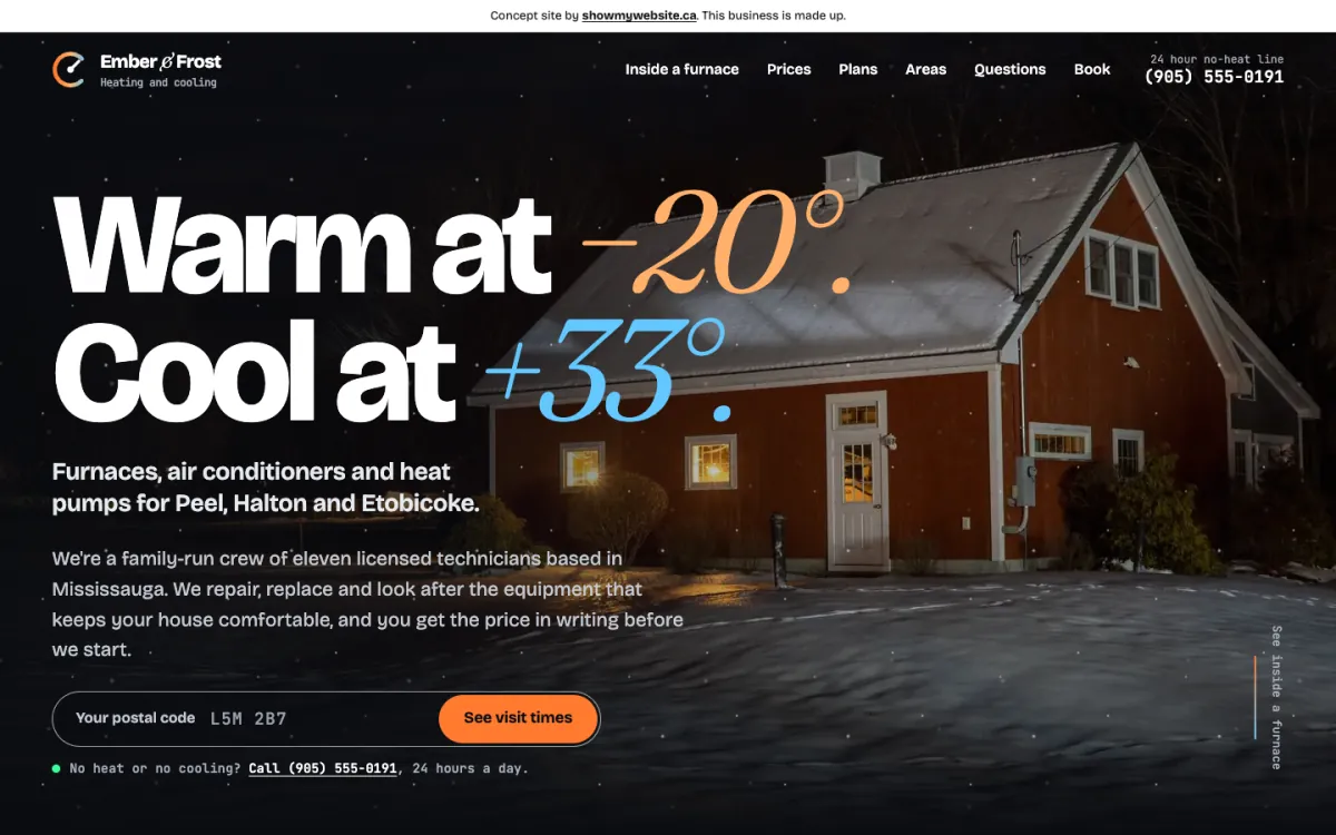 The Ember & Frost demo website on a computer