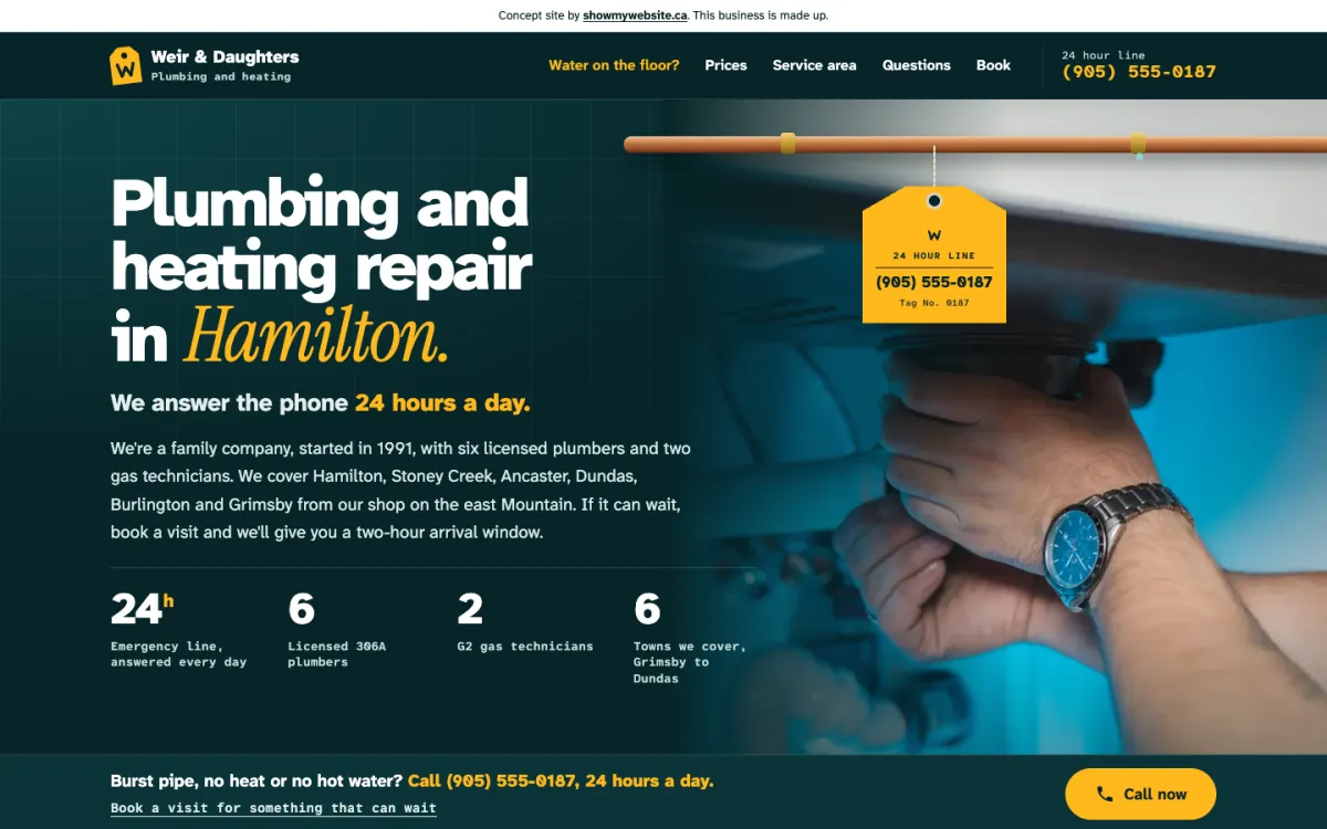 The Weir & Daughters demo website on a computer
