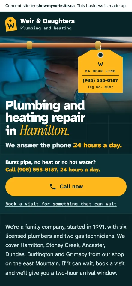 The Weir & Daughters demo website on a phone